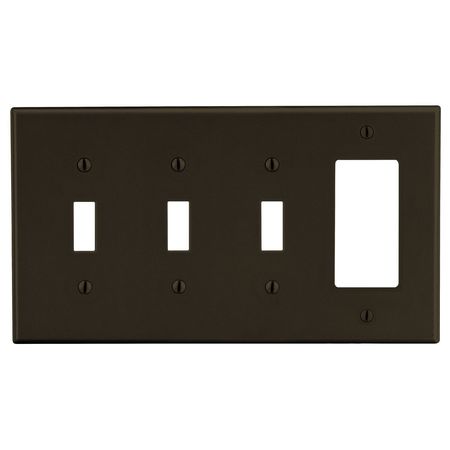 HUBBELL WIRING DEVICE-KELLEMS Wallplate, 4-Gang, 3) Toggle 1) Decorator, Brown P326